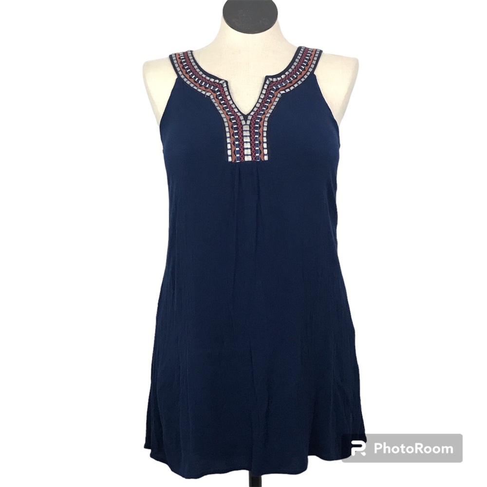 As U Wish Sleeveless Top Women’s Size S Color Blue Embroidered Neckline Pullover